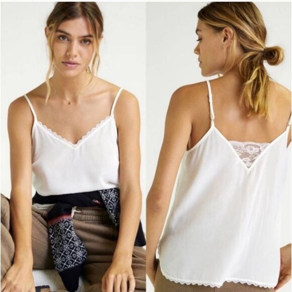 NWT Anthropologie Daily Practice Silk Lace Nude Cream Cami Sz L Dainty Feminine - Picture 1 of 9